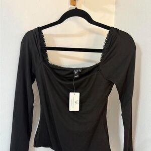 Windsor Black square neck Long Sleeve Bodysuit